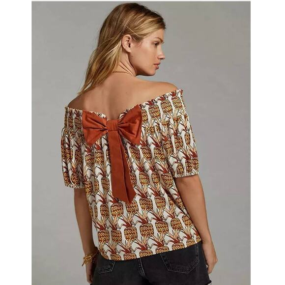 New Anthropologie PORRIDGE Printed Bow-Back Top $98 SMALL Off The Shoulder - Picture 2 of 3